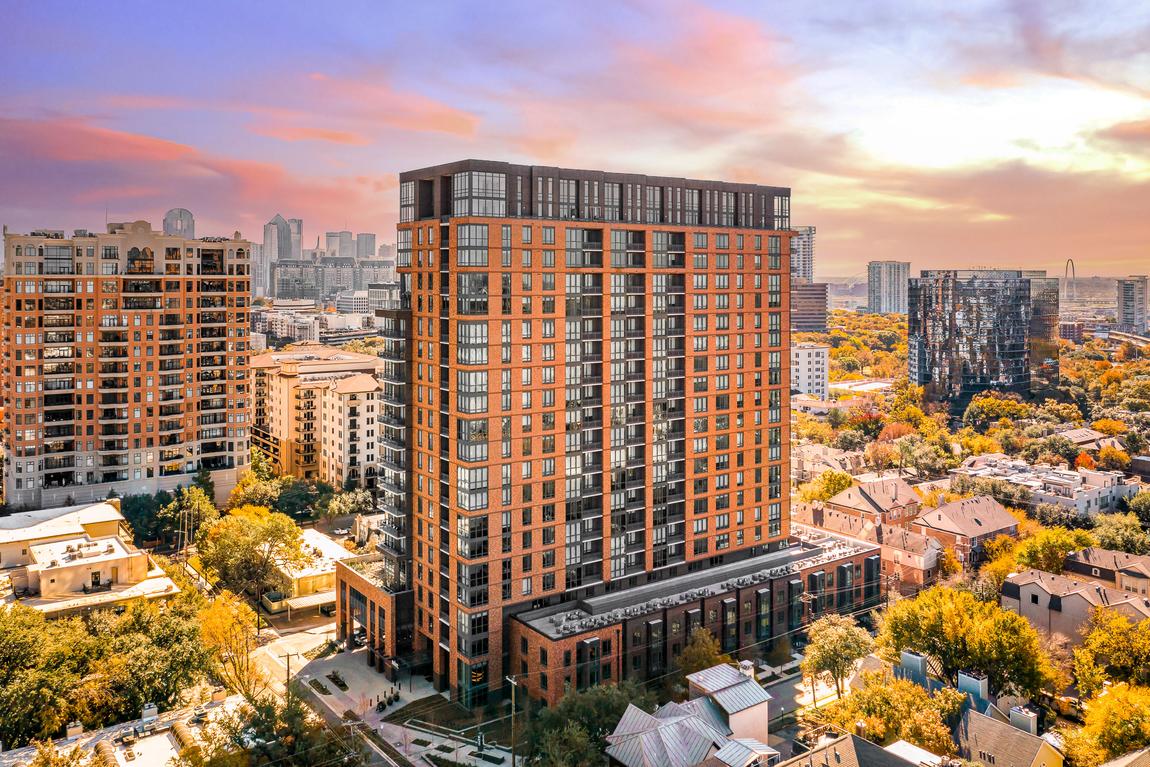 Orange skyscrapper apartment complex in Dallas-Fort Worth Texas.